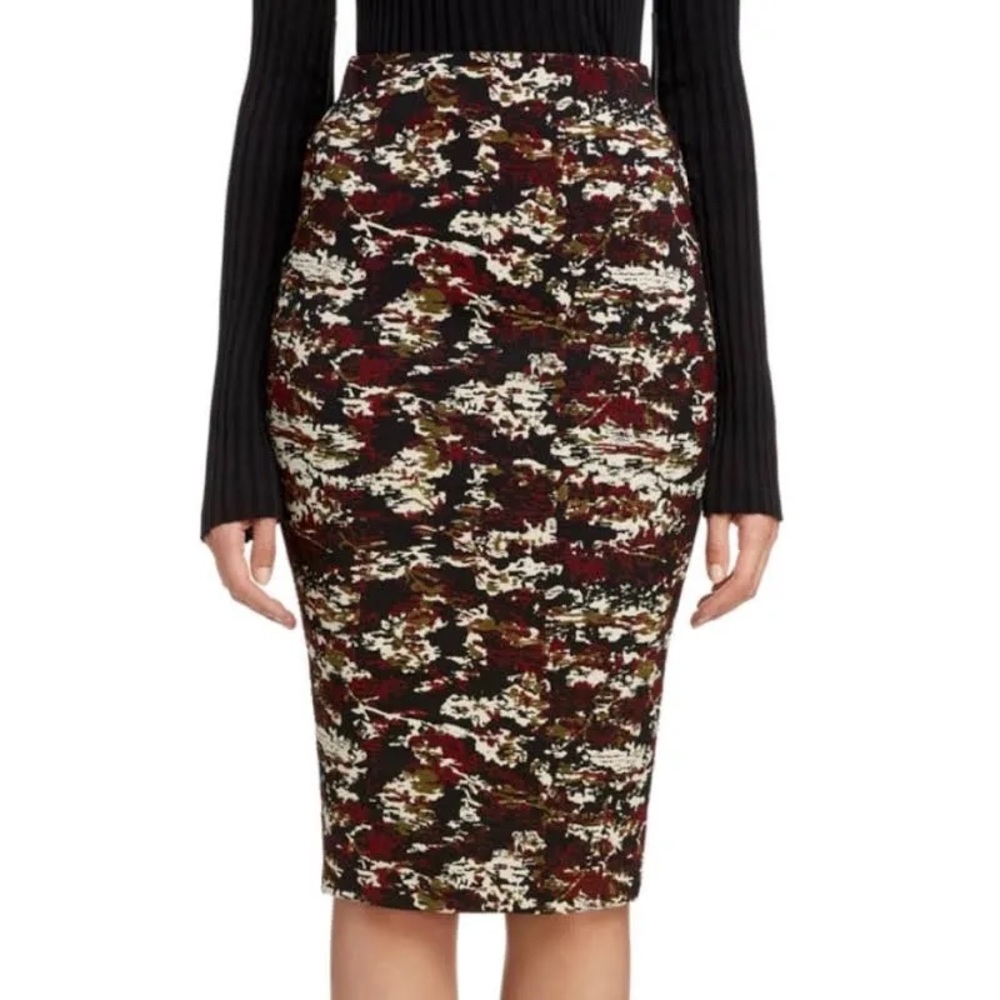 $835 Victoria Beckham Beard Black Bordeaux Camouflage Pencil Skirt size 6/FR 38